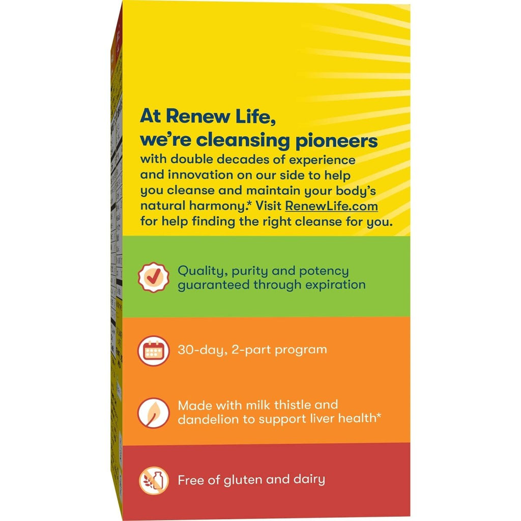Renew Life Détox adulte – Détoxifiant du foie – Programme en 2 étapes, 30 jours – Sans gluten ni produits laitiers – 120 gélules végétariennes (l'emballage peut varier)