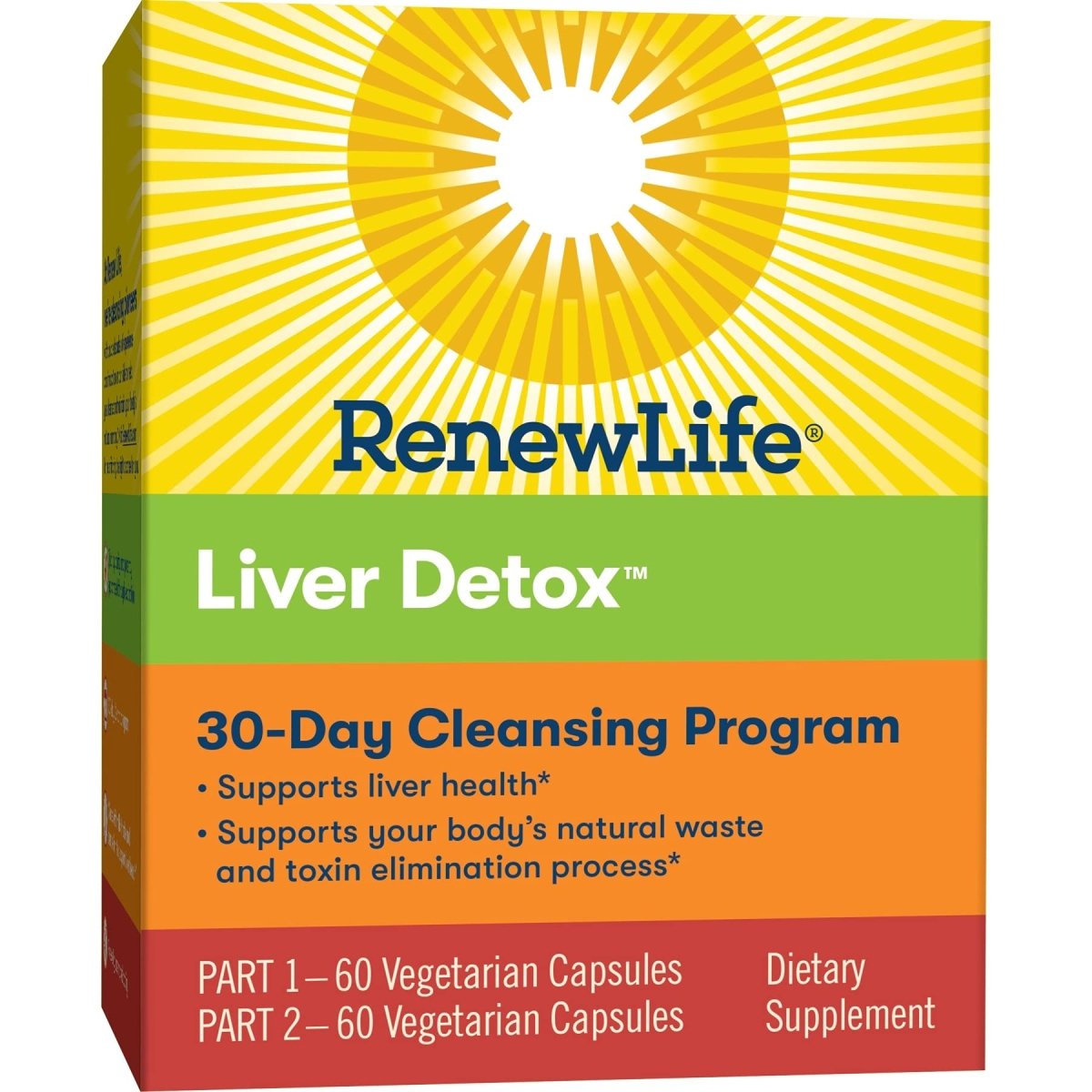 Renew Life Détox adulte – Détoxifiant du foie – Programme en 2 étapes, 30 jours – Sans gluten ni produits laitiers – 120 gélules végétariennes (l'emballage peut varier)