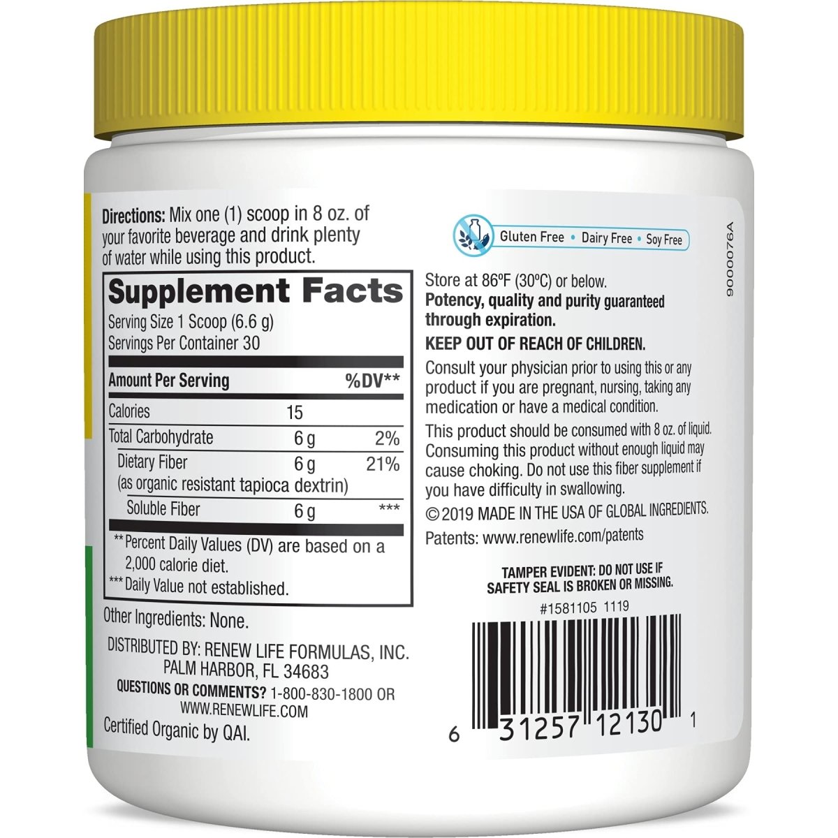 Renew Life Adultes Totalement Claire Fibre Prébiotique Biologique - 7 oz