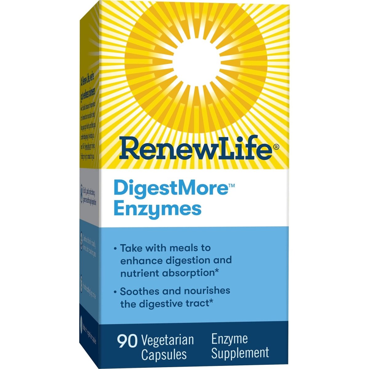 Renew Life Enzymes Digestifs Adultes - L-Glutamine, Formule Enzymatique à Base de Plantes DigestMore pour Hommes et Femmes, Apaise le Tube Digestif, Végétarien, 90 Gélules