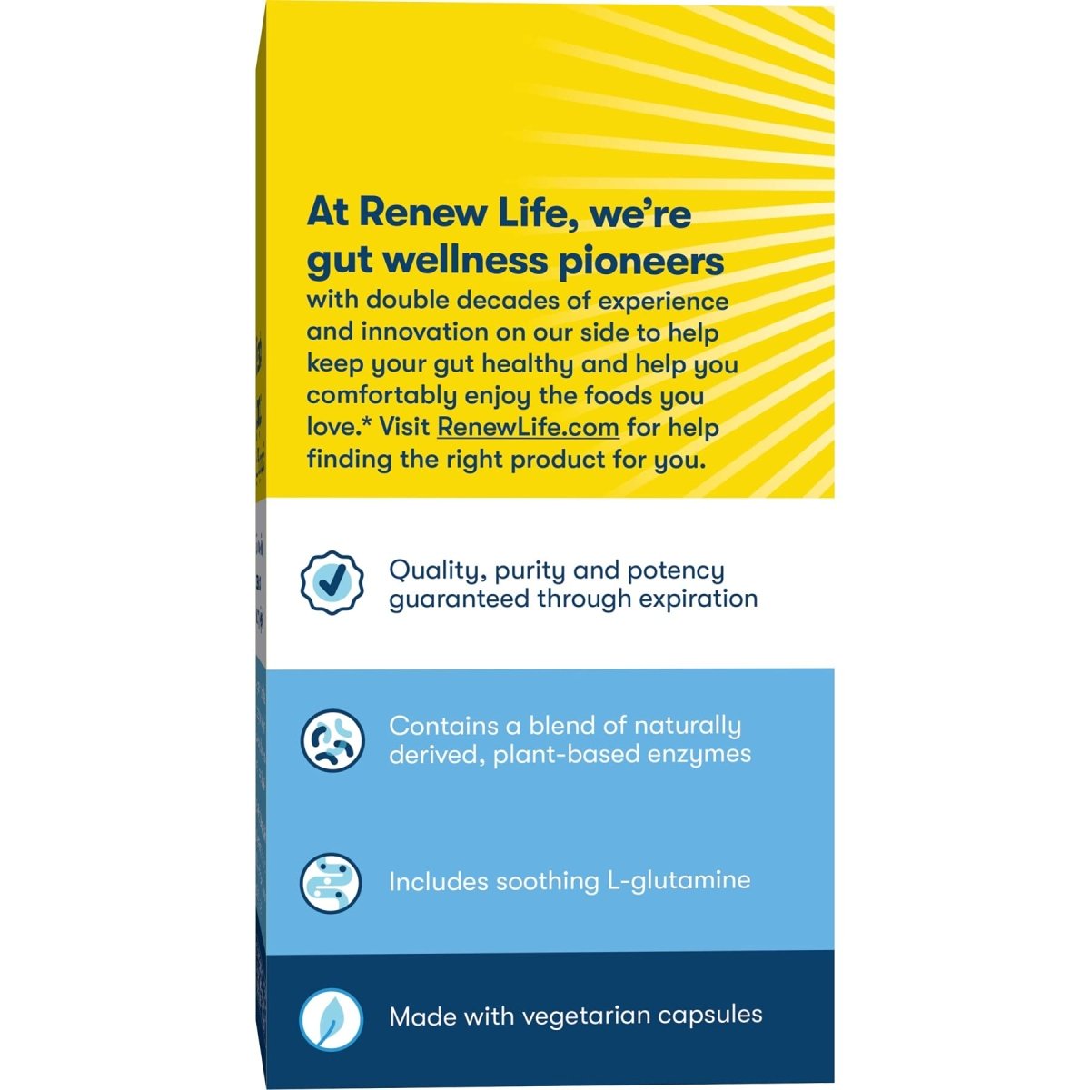 Renew Life Enzymes Digestifs Adultes - L-Glutamine, Formule Enzymatique à Base de Plantes DigestMore pour Hommes et Femmes, Apaise le Tube Digestif, Végétarien, 90 Gélules