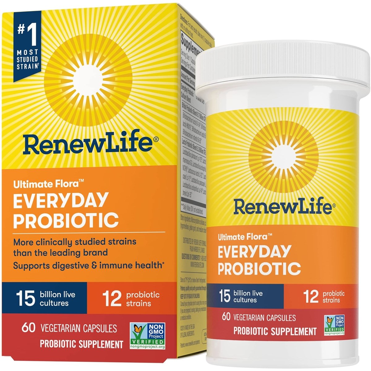 Renew Life Probiotiques Adultes, 15 Milliards d'UFC Garantis, Complément Probiotique Quotidien pour la Santé Digestive et Immunitaire, Stable à la Conservation, Sans Gluten, Lait et Soja, 60 Gélules
