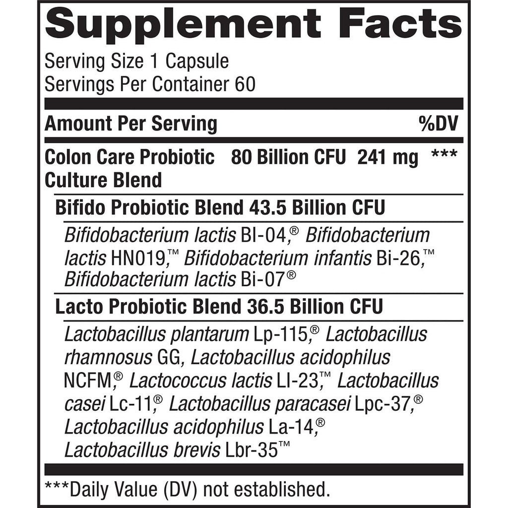 Renew Life Adult Probiotiques, 80 milliards d'UFC garantis, Supplément probiotique pour le soin du côlon pour la digestion, l'immunité, stable à la conservation, sans gluten, sans produits laitiers et sans soja, 60 gélules