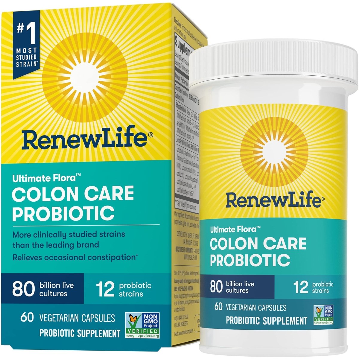 Renew Life Adult Probiotiques, 80 milliards d'UFC garantis, Supplément probiotique pour le soin du côlon pour la digestion, l'immunité, stable à la conservation, sans gluten, sans produits laitiers et sans soja, 60 gélules