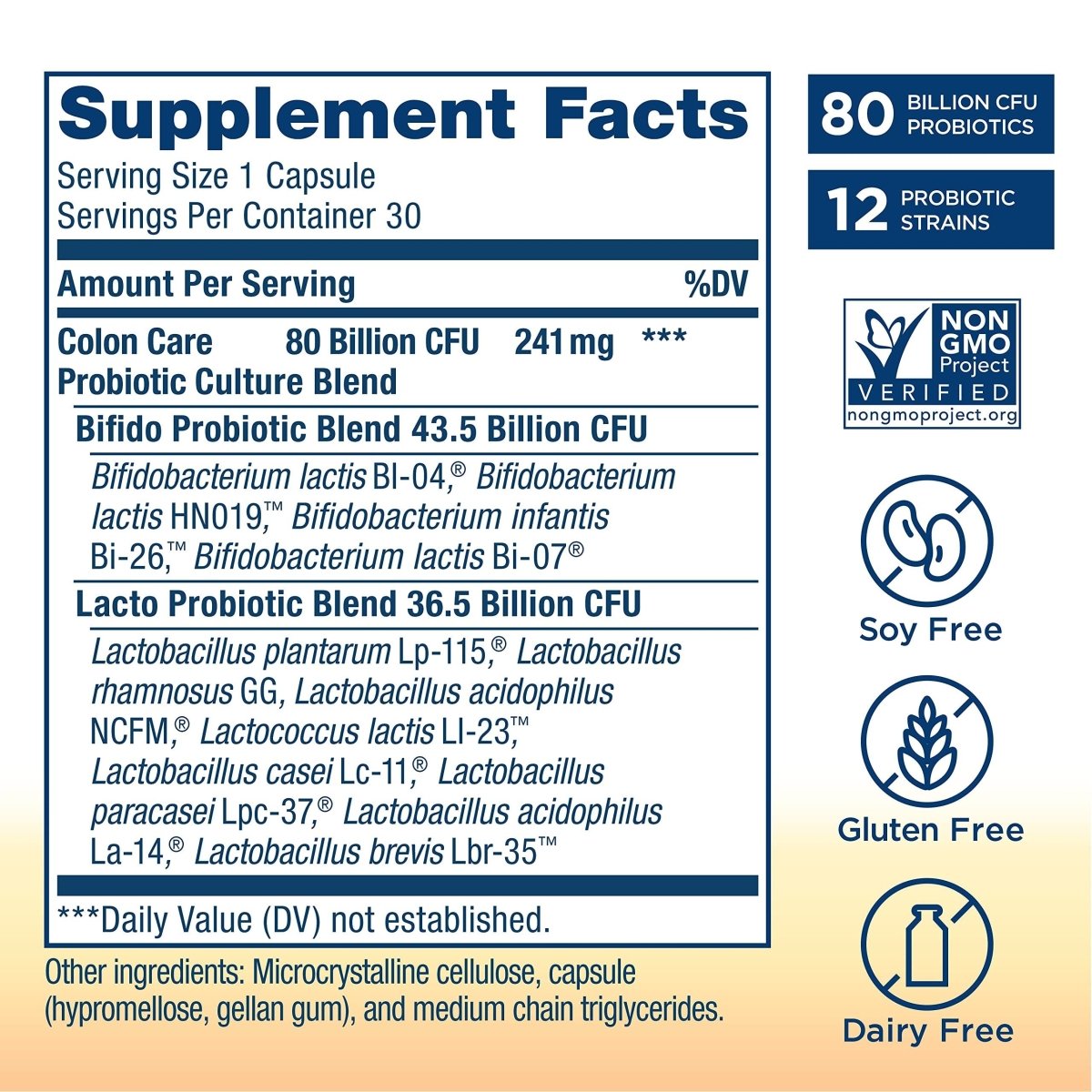 Renew Life Adult Probiotiques, 80 milliards d'UFC garantis, Supplément probiotique pour le soin du côlon pour la digestion, l'immunité, stable à la conservation, sans gluten, sans produits laitiers et sans soja, 60 gélules