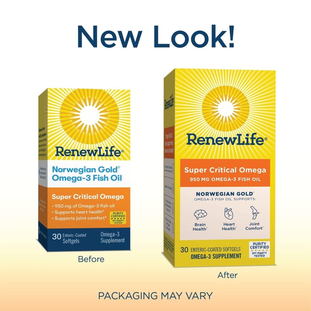 Renew Life Fish Oil, Norwegian Gold Omega-3 Supplement 950mg Critical Omega-3 Fish Oil Supplement, Dairy & Gluten Free