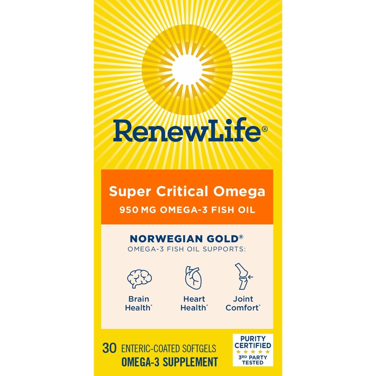 Renew Life Fish Oil, Norwegian Gold Omega-3 Supplement 950mg Critical Omega-3 Fish Oil Supplement, Dairy & Gluten Free