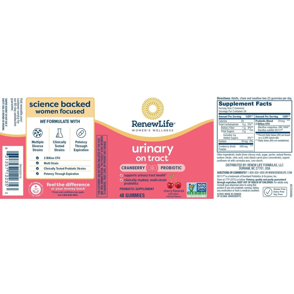 Renew Life Probiotiques pour femmes - Soutien de la santé des voies urinaires, 2 milliards d'UFC, 48 gummies