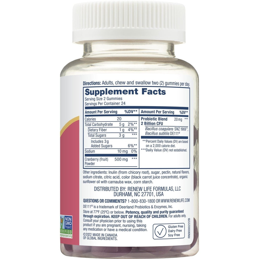 Renew Life Probiotiques pour femmes - Soutien de la santé des voies urinaires, 2 milliards d'UFC, 48 gummies