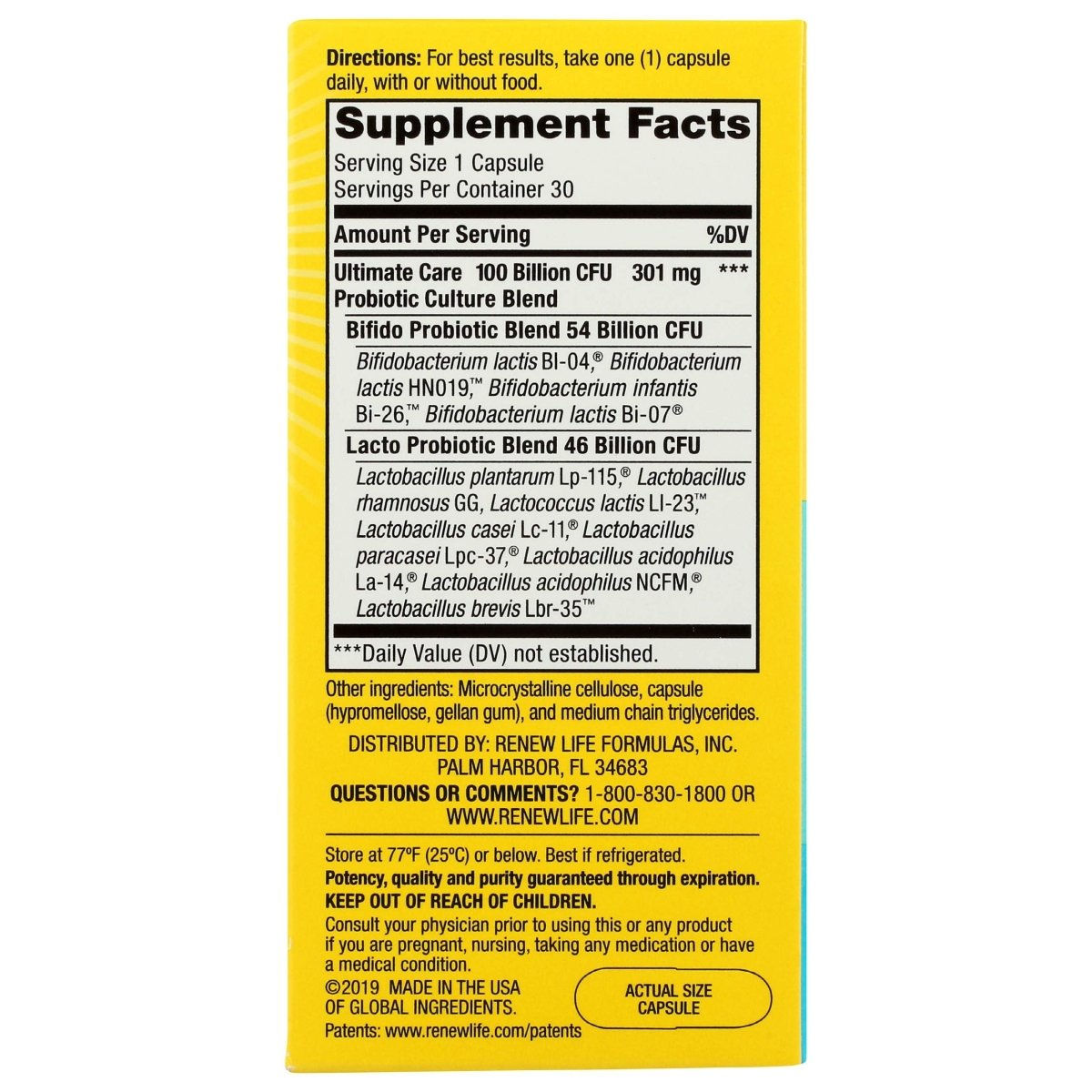 Renew Life, Ultimate Flora Care Probiotique 100 milliards, 30 capsules