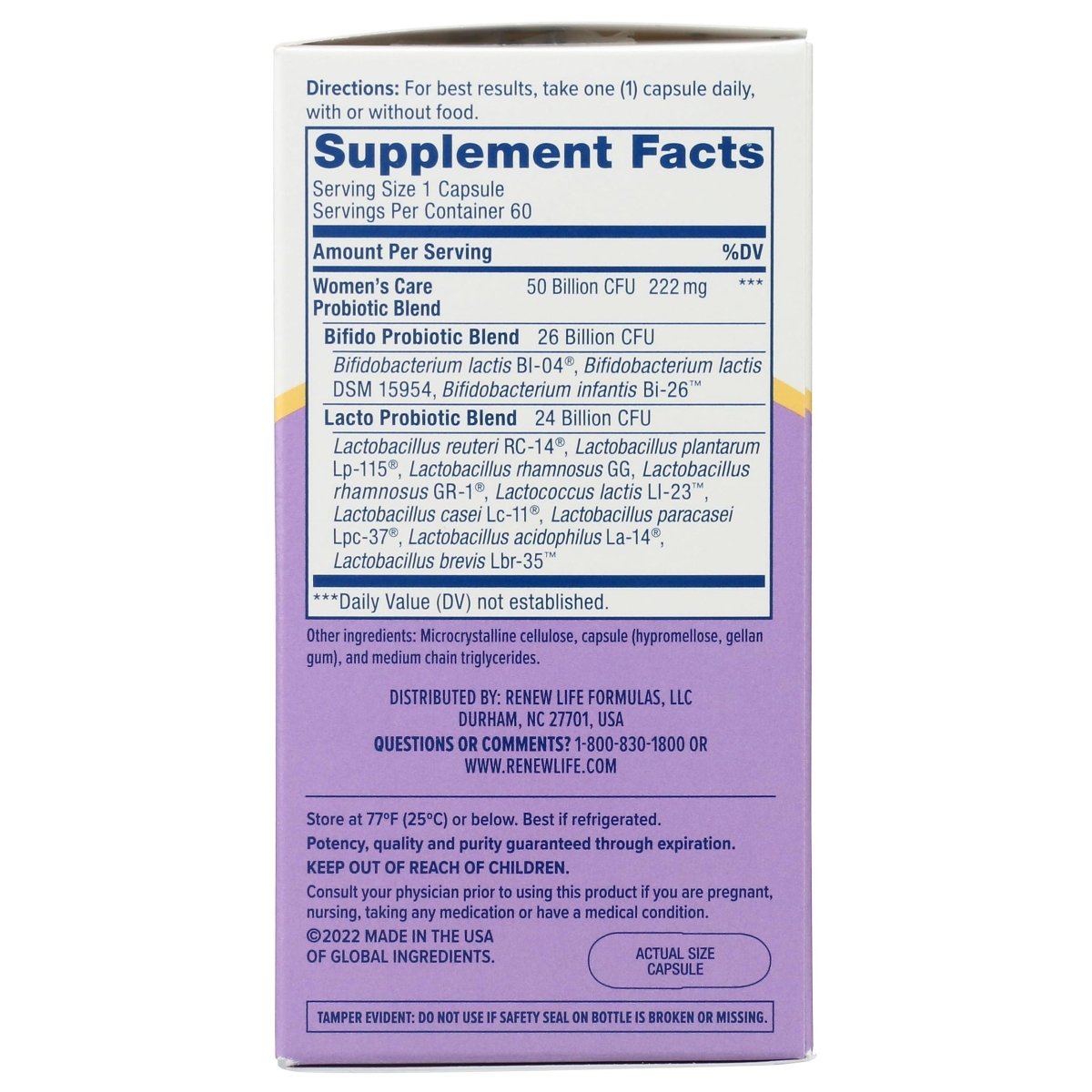 RENEW LIFE Ultimate Flora Probiotique Vaginal 50 Milliards, 60 CP