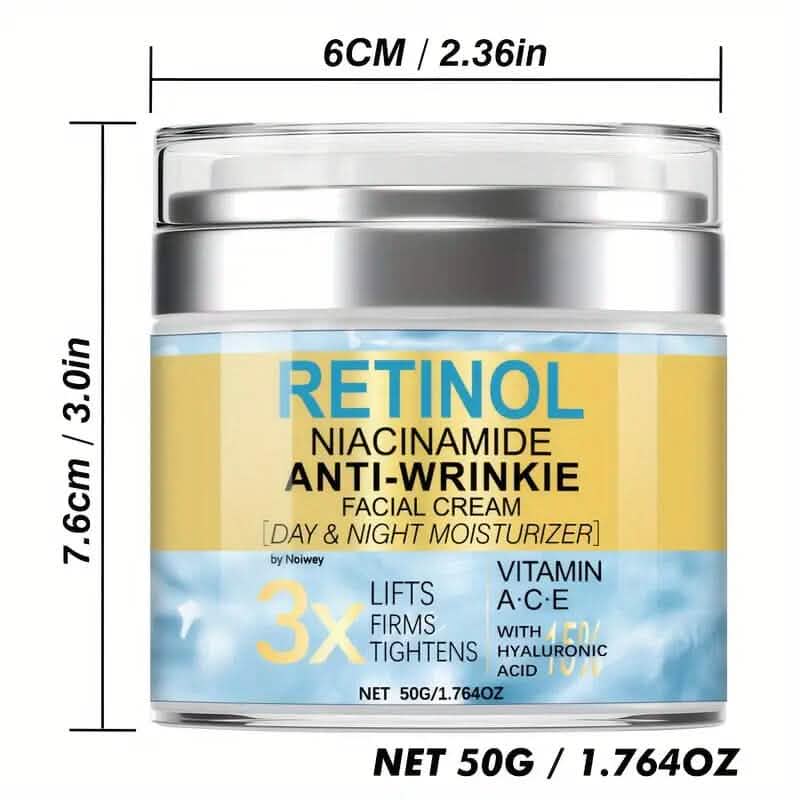 Crème Visage Rétinol et Collagène 50g Anti-Rides et Liftante avec Vitamine E, Niacinamide