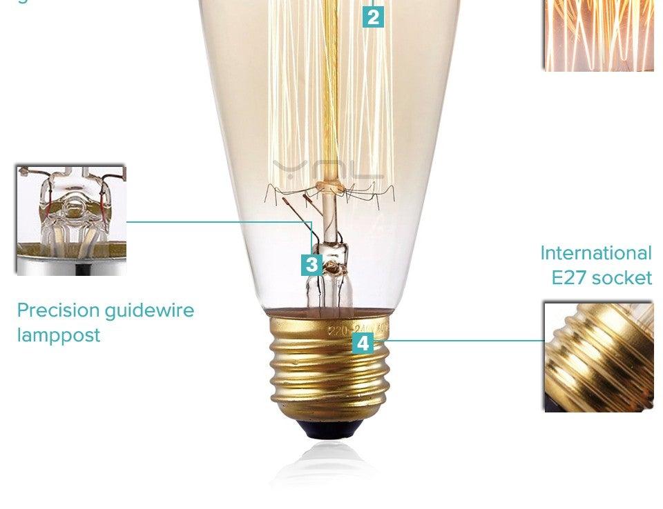 Ampoule rétro Edison ST64 A19 T45 G80 G95 G125 Incandescente E27 220V 40W tubes lumineux à filament Edison