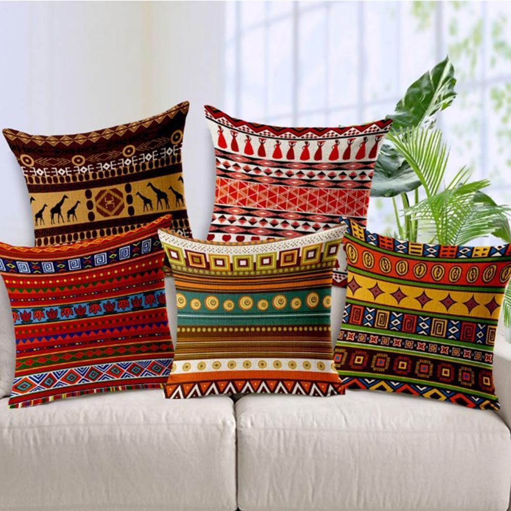 Housse de coussin décorative en lin à rayures ethniques, motif rétro de haute qualité, pour canapé, lit, style bohème, rayures rétro en coton mélangé, lin, housse de coussin, textile automobile, imprimé décoratif 45x45CM