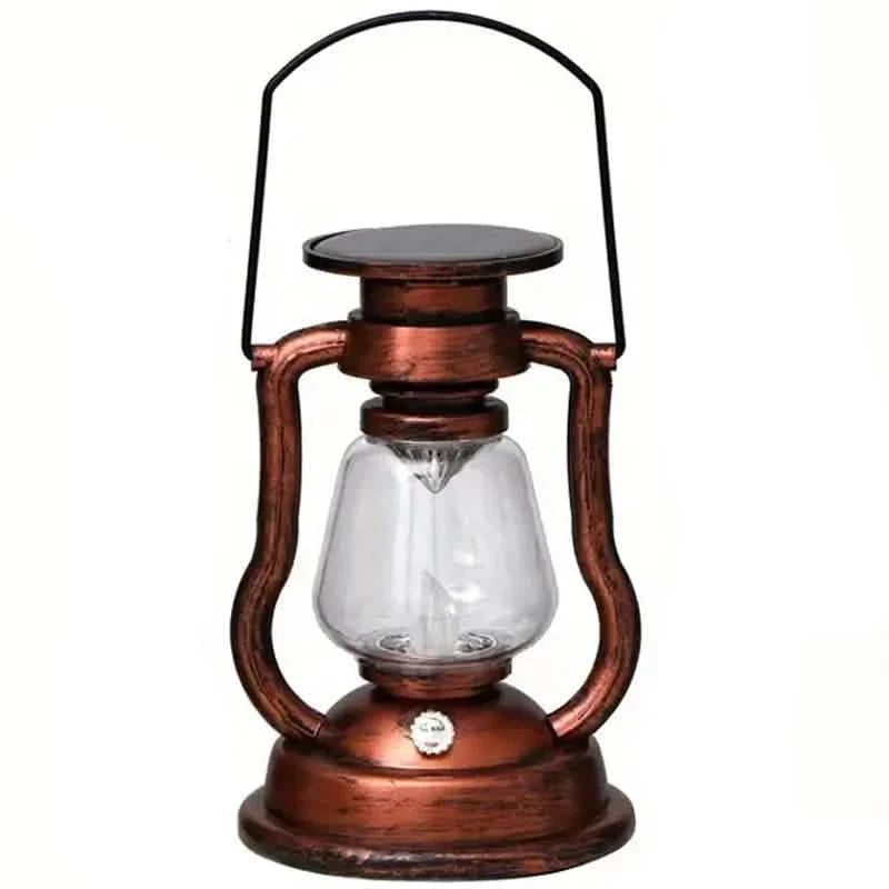 Lampe à Kérosène Rétro LED Lanterne de Cheval Extérieure Étanche Portable Rechargeable Solaire Effet Flamme