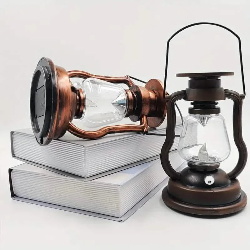 Lampe à Kérosène Rétro LED Lanterne de Cheval Extérieure Étanche Portable Rechargeable Solaire Effet Flamme