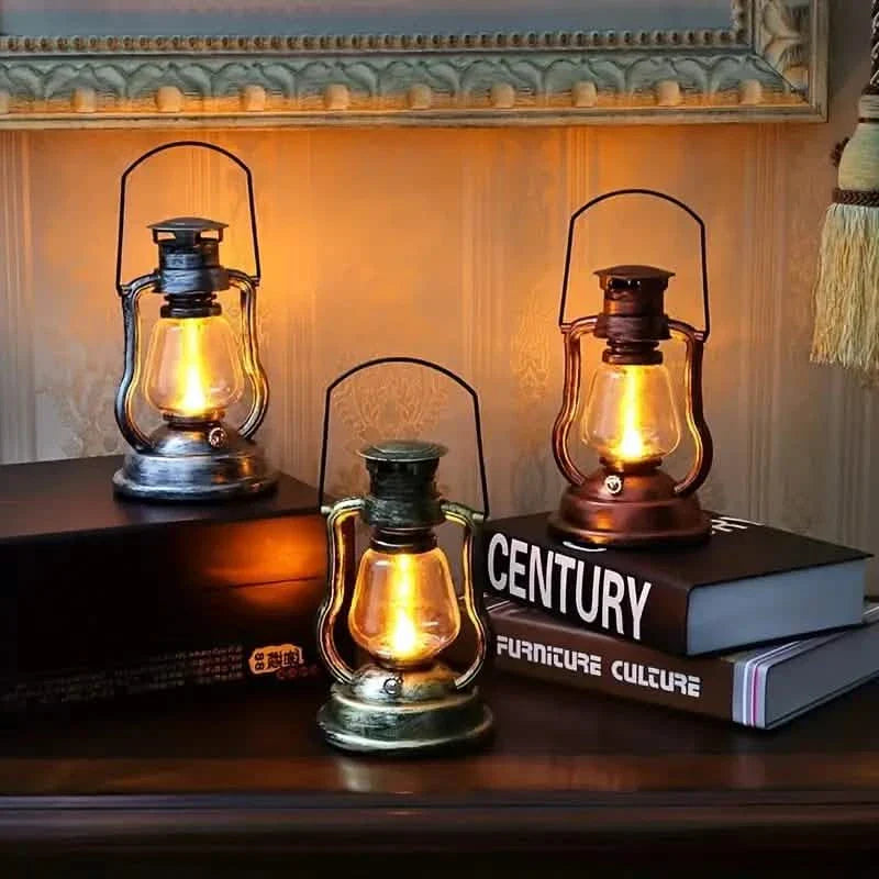 Lampe à Kérosène Rétro LED Lanterne de Cheval Extérieure Étanche Portable Rechargeable Solaire Effet Flamme