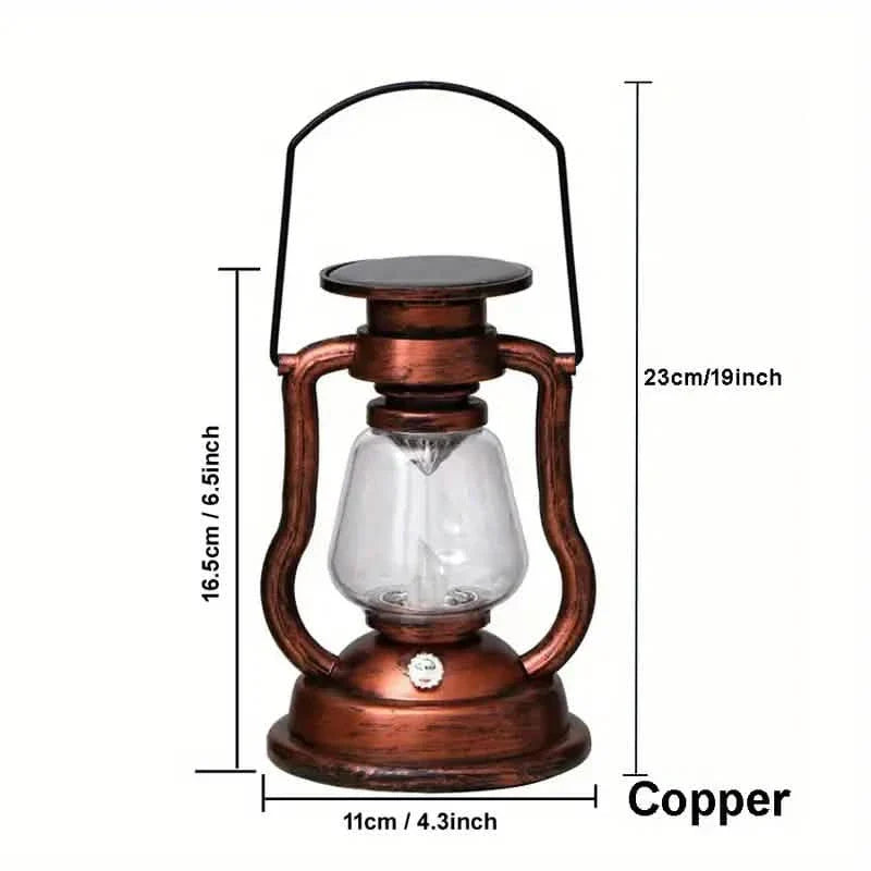 Lampe à Kérosène Rétro LED Lanterne de Cheval Extérieure Étanche Portable Rechargeable Solaire Effet Flamme