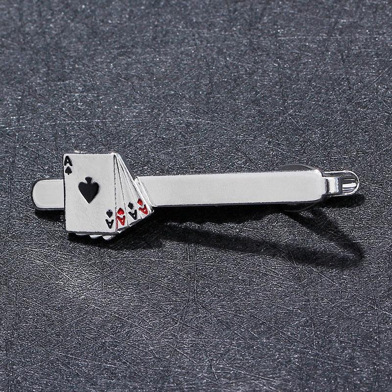 Pince à Cravate Cartes à Jouer Rétro Vintage Élégante Pince à Cravate Homme Clips Uniques Boutons de Manchette de Mariage pour Anniversaire Réunion d'Affaires et Vie Quotidienne