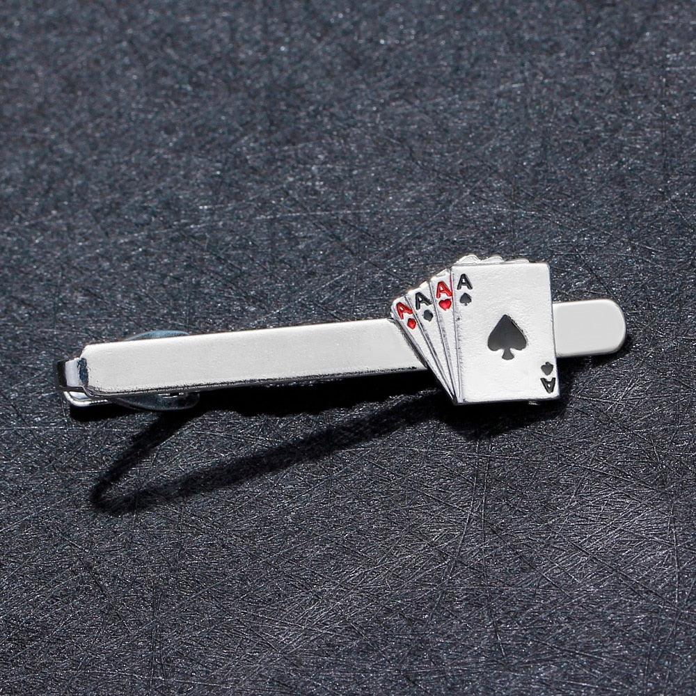 Pince à Cravate Cartes à Jouer Rétro Vintage Élégante Pince à Cravate Homme Clips Uniques Boutons de Manchette de Mariage pour Anniversaire Réunion d'Affaires et Vie Quotidienne