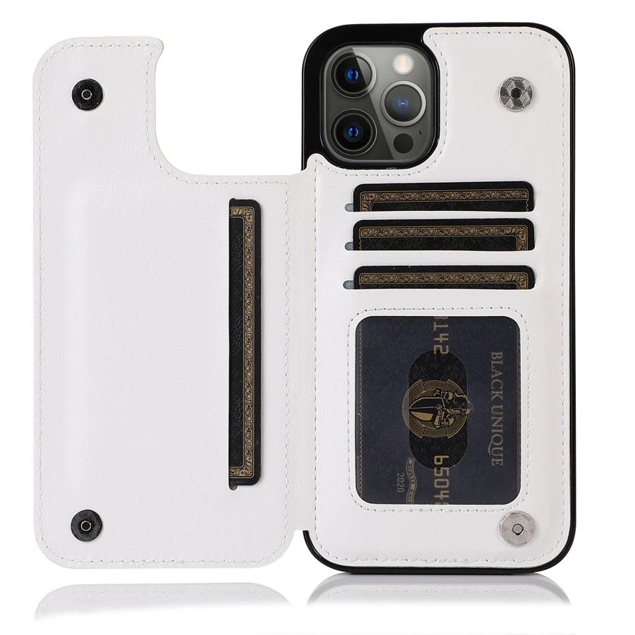 Étui en cuir PU rétro à rabat pour iPhone 14 13 12 11 Pro Max, étui portefeuille multi-cartes, porte-cartes en cuir, double fermeture magnétique, coque de protection durable pour iPhone