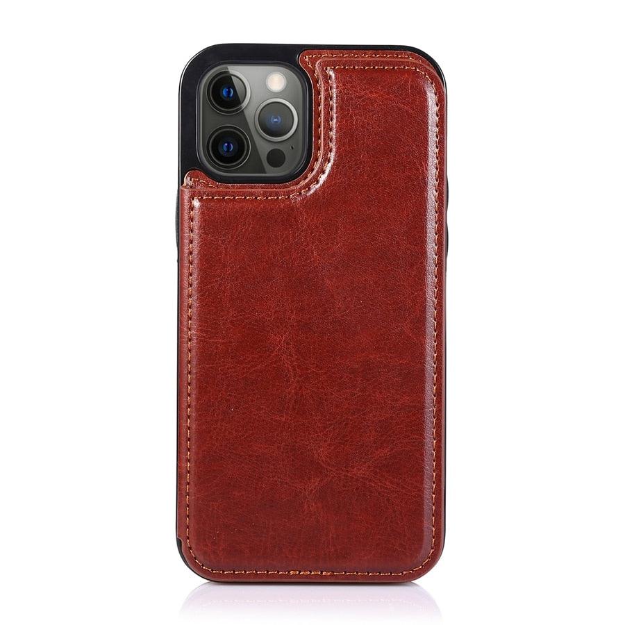 Étui en cuir PU rétro à rabat pour iPhone 14 13 12 11 Pro Max, étui portefeuille multi-cartes, porte-cartes en cuir, double fermeture magnétique, coque de protection durable pour iPhone