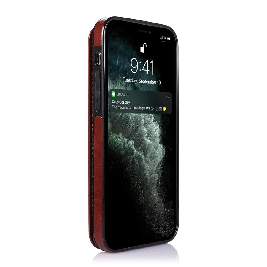 Étui en cuir PU rétro à rabat pour iPhone 14 13 12 11 Pro Max, étui portefeuille multi-cartes, porte-cartes en cuir, double fermeture magnétique, coque de protection durable pour iPhone