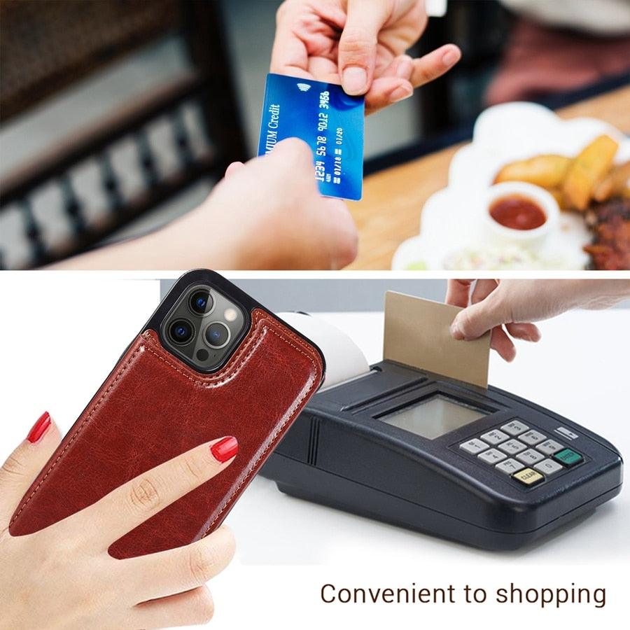 Étui en cuir PU rétro à rabat pour iPhone 14 13 12 11 Pro Max, étui portefeuille multi-cartes, porte-cartes en cuir, double fermeture magnétique, coque de protection durable pour iPhone