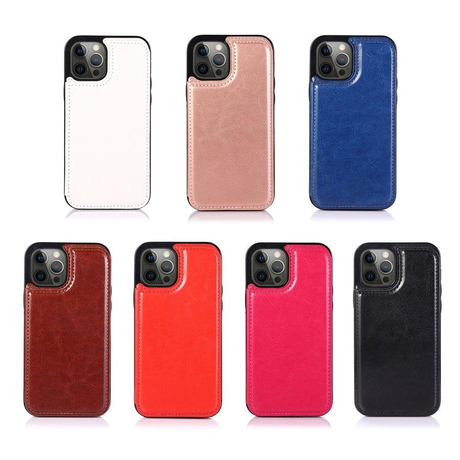 Étui en cuir PU rétro à rabat pour iPhone 14 13 12 11 Pro Max, étui portefeuille multi-cartes, porte-cartes en cuir, double fermeture magnétique, coque de protection durable pour iPhone