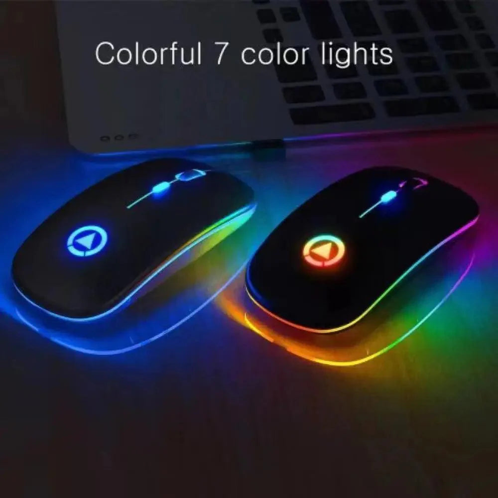 Souris sans fil rétro RVB rechargeable, souris d'ordinateur sans fil silencieuse, souris optique portable pour bureau avec LED USB rétroéclairée, souris de jeu pour ordinateur portable