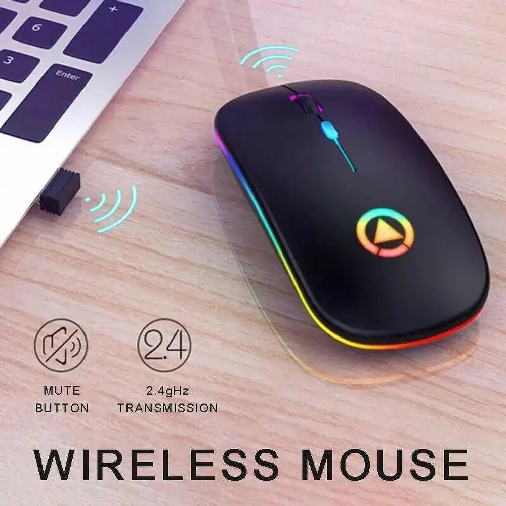 Souris sans fil rétro RVB rechargeable, souris d'ordinateur sans fil silencieuse, souris optique portable pour bureau avec LED USB rétroéclairée, souris de jeu pour ordinateur portable