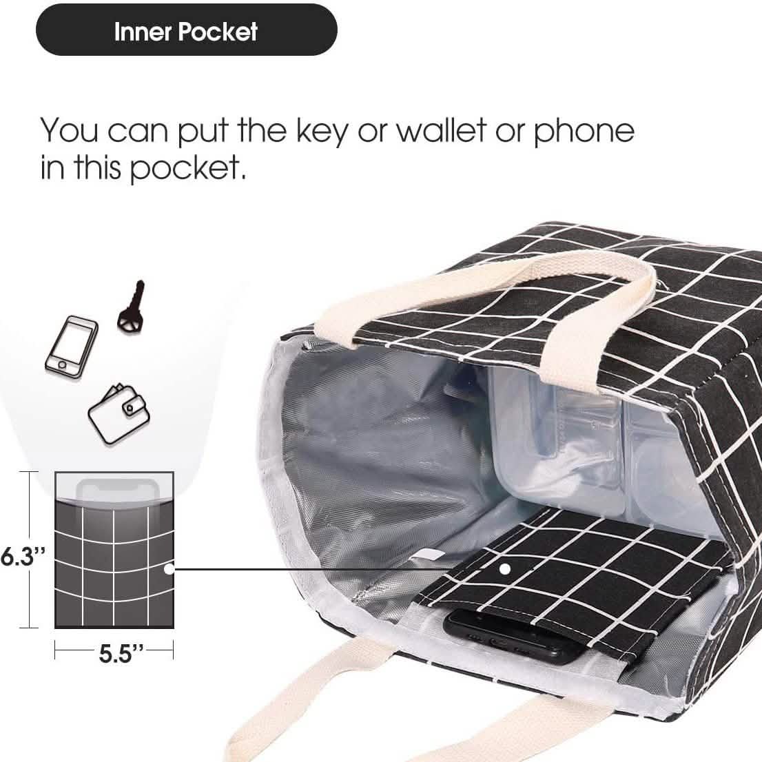 Sac à déjeuner réutilisable isotherme en toile avec feuille d'aluminium