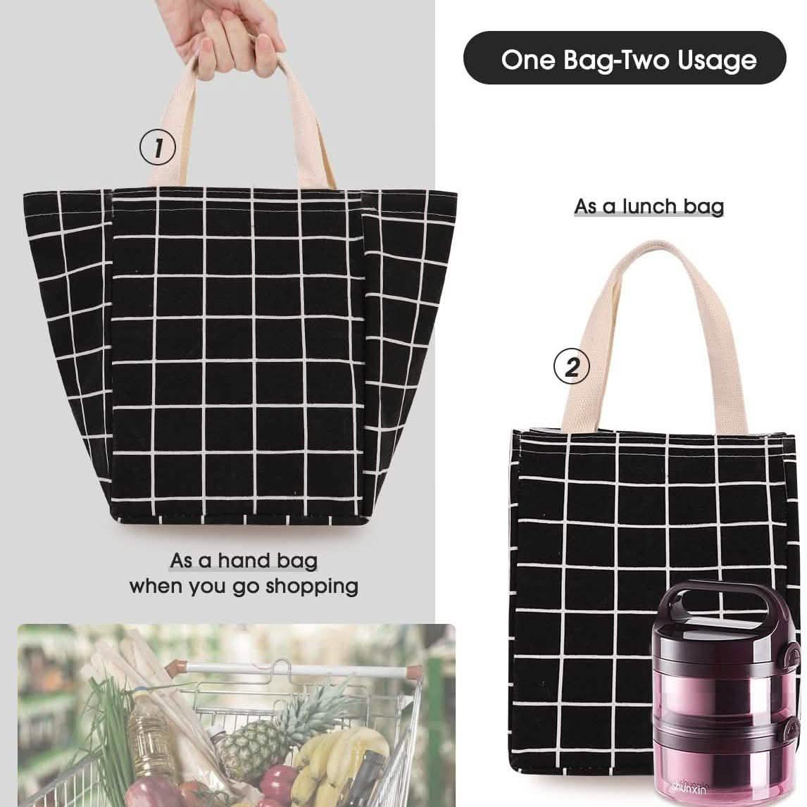 Sac à déjeuner réutilisable isotherme en toile avec feuille d'aluminium