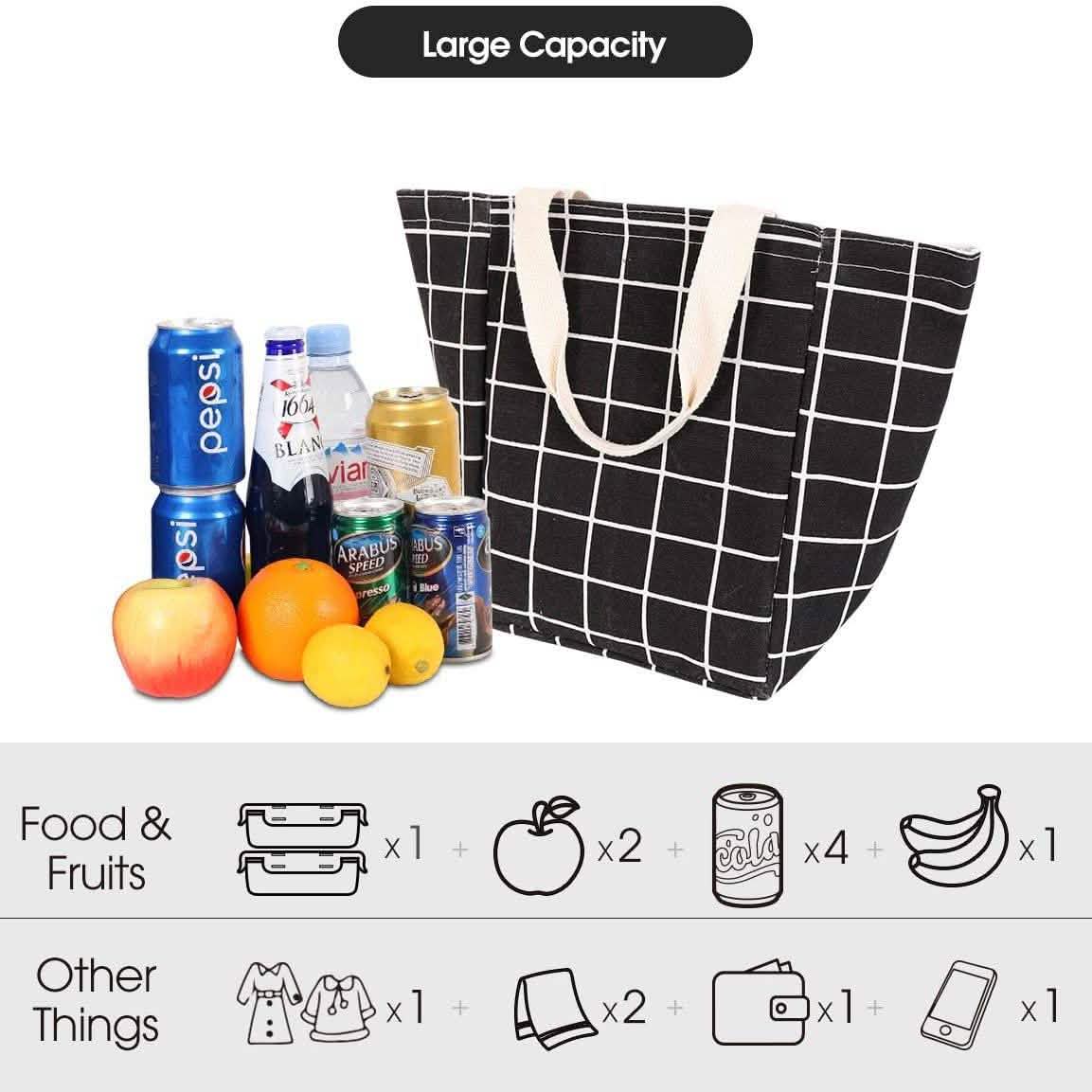 Sac à déjeuner réutilisable isotherme en toile avec feuille d'aluminium