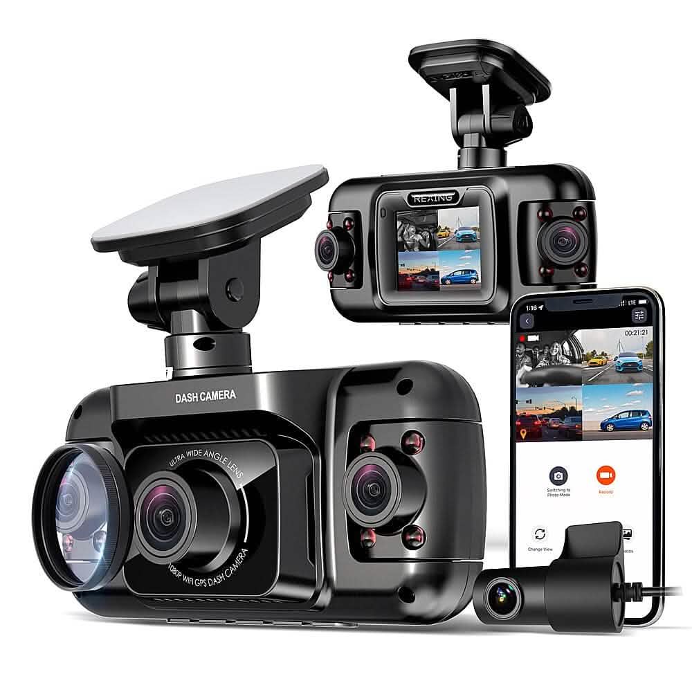 Rexing - Caméra de tableau de bord R4 4 canaux avec résolution 1080p complète, Wi-Fi et GPS - Noir (reconditionné)