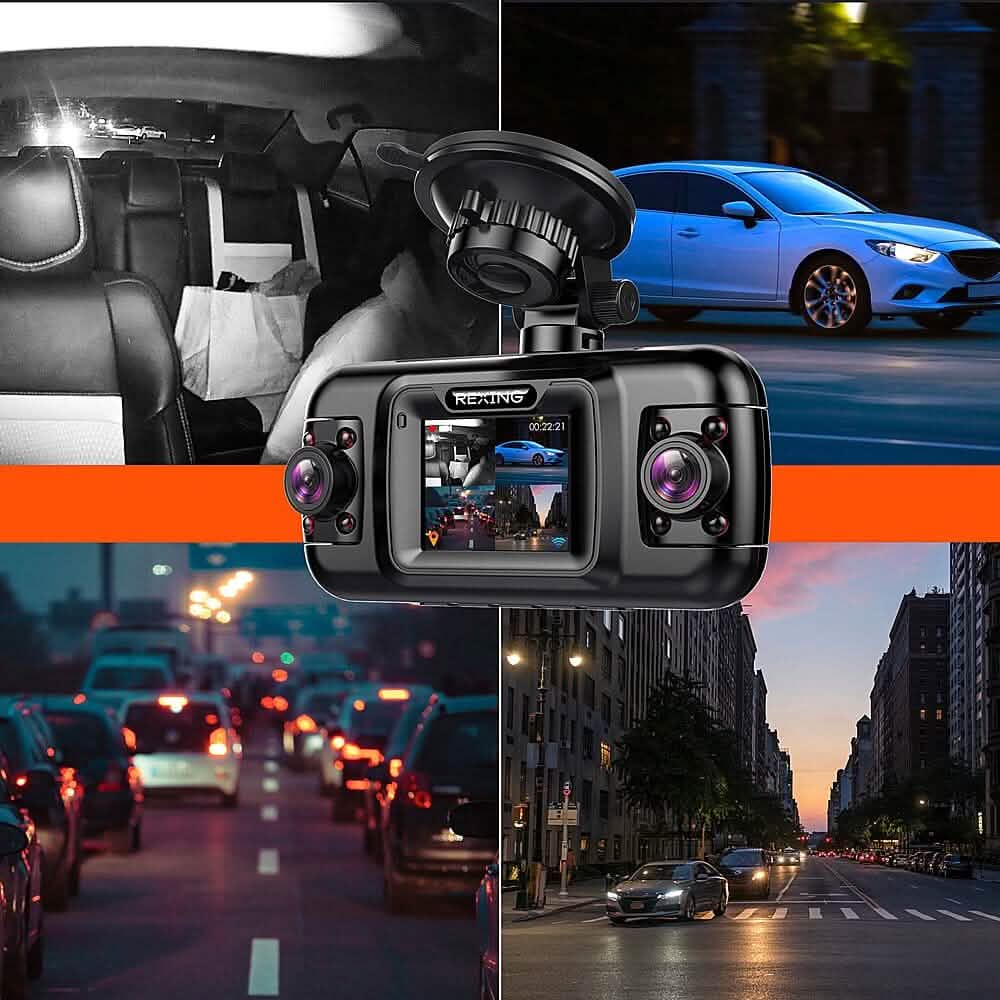 Rexing - Caméra de tableau de bord R4 4 canaux avec résolution 1080p complète, Wi-Fi et GPS - Noir (reconditionné)