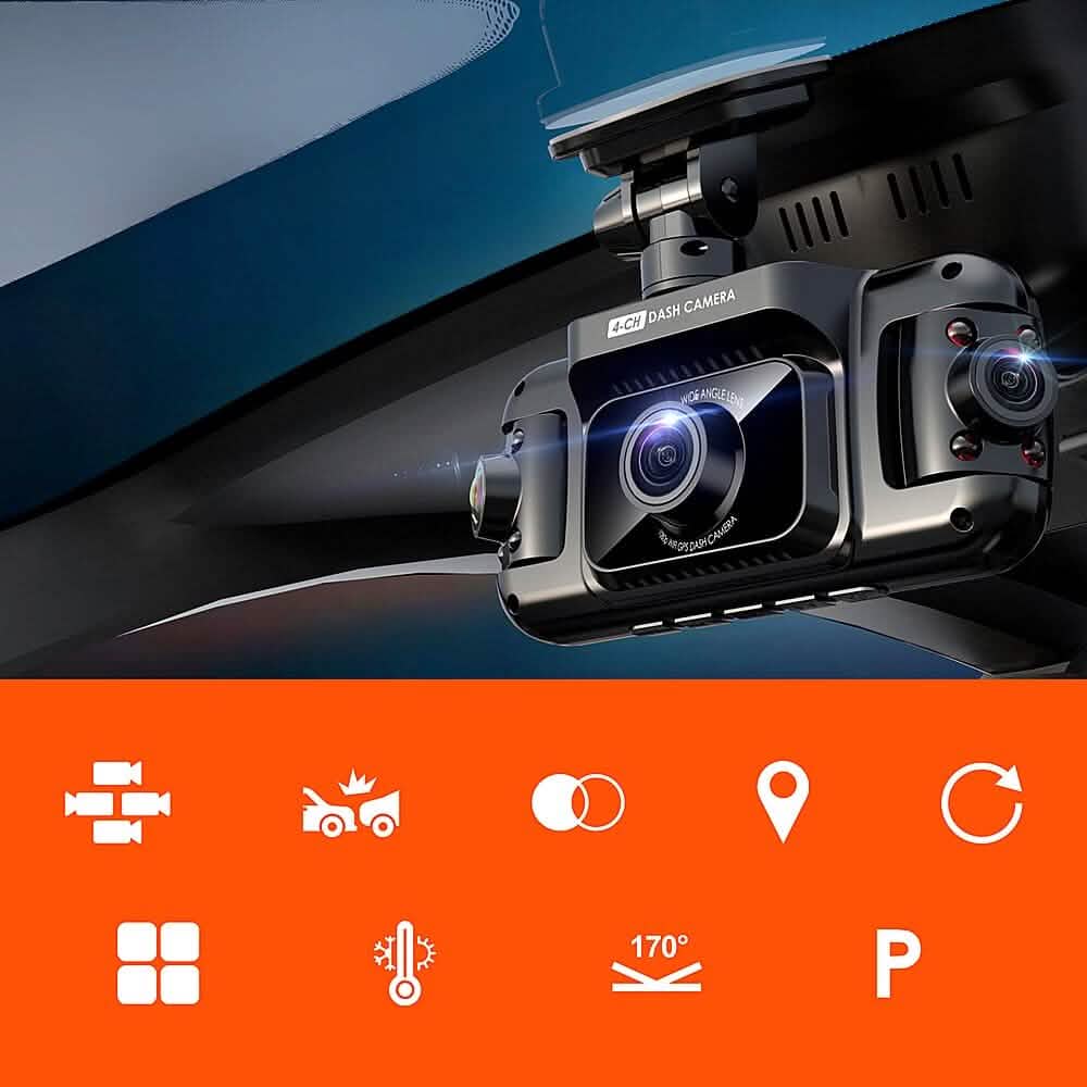 Rexing - Caméra de tableau de bord R4 4 canaux avec résolution 1080p complète, Wi-Fi et GPS - Noir (reconditionné)