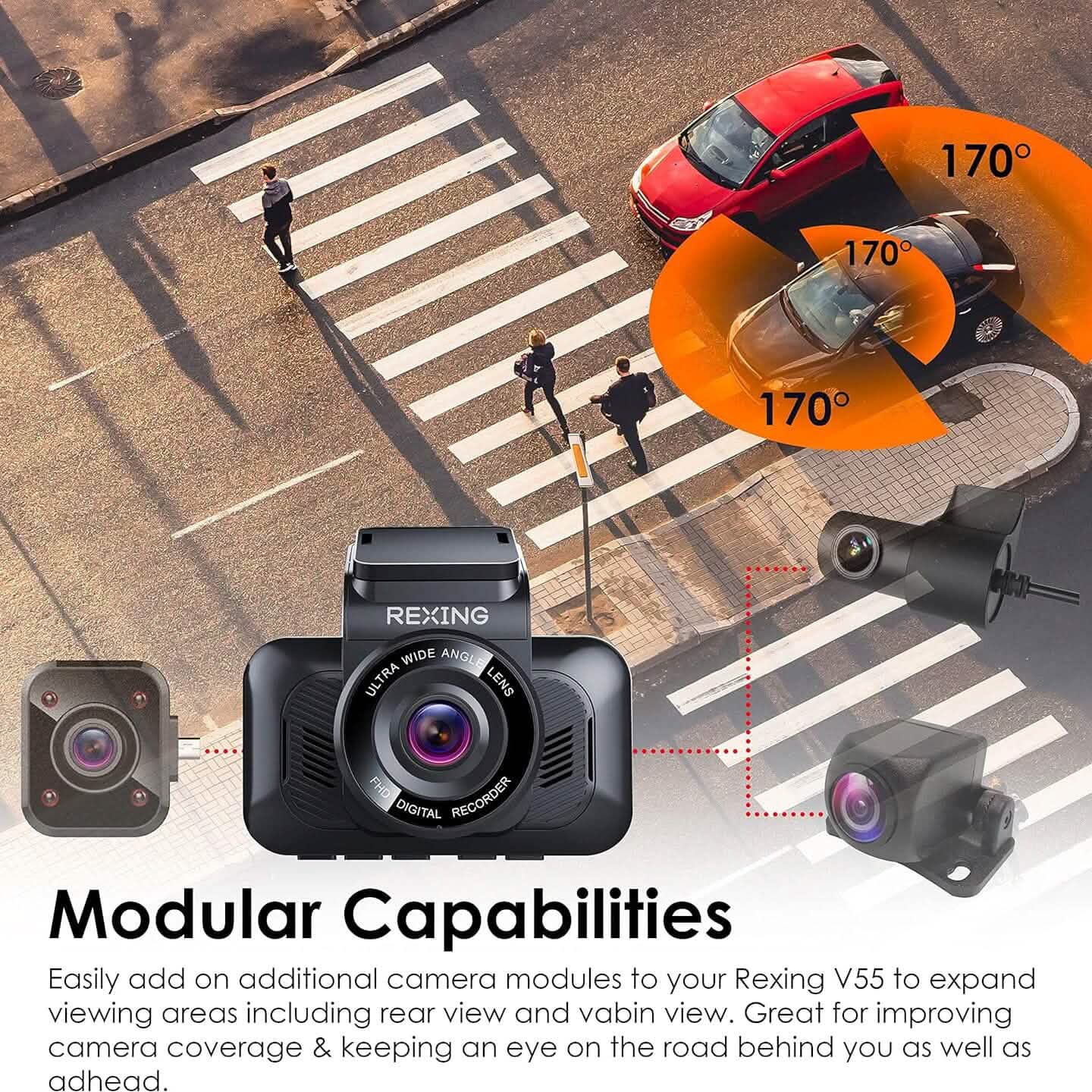Caméra embarquée RexingUSA V55 - Fonctions modulaires 4k (Reconditionnée)