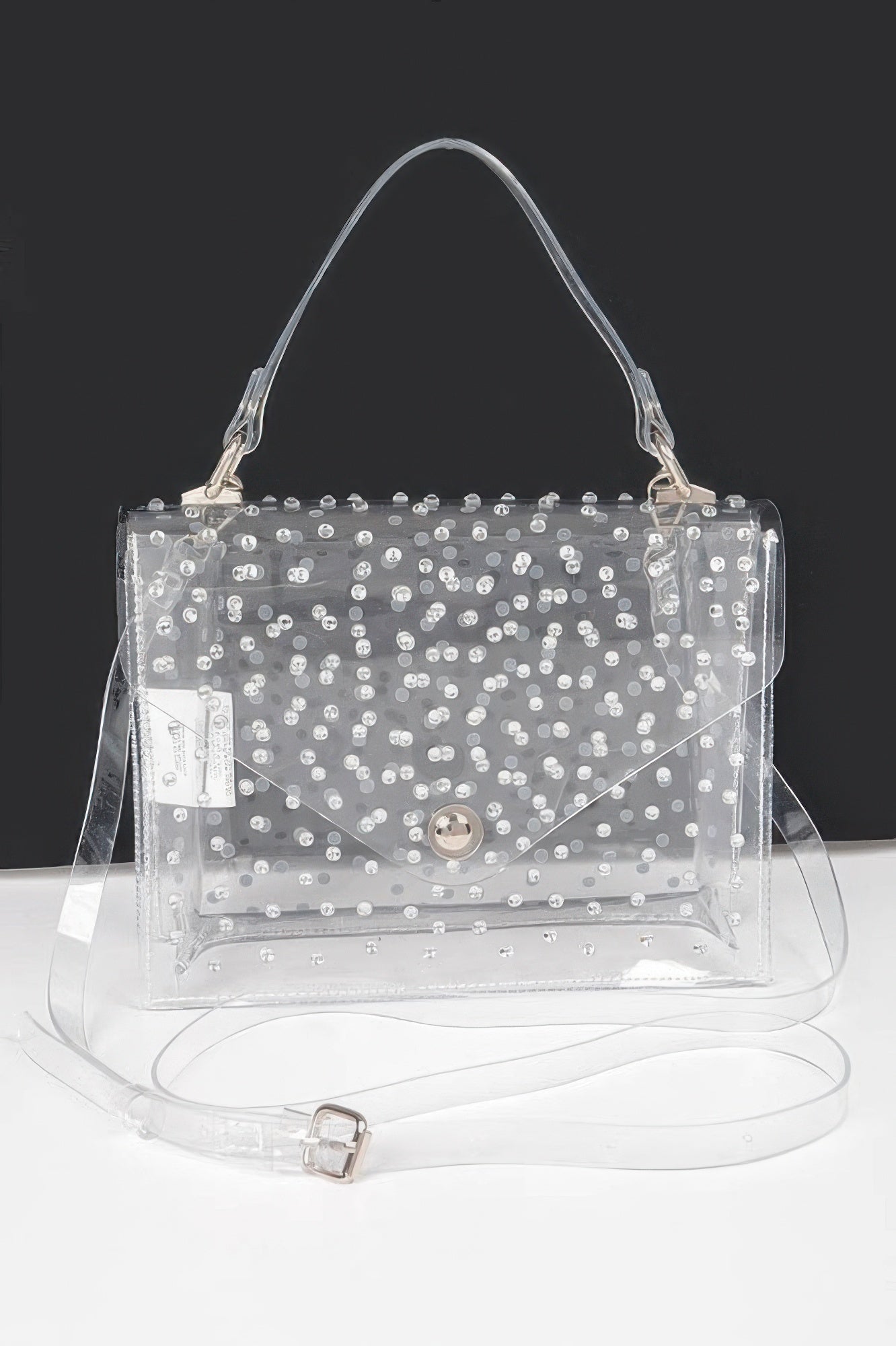 Sac bandoulière transparent thermocollant orné de strass