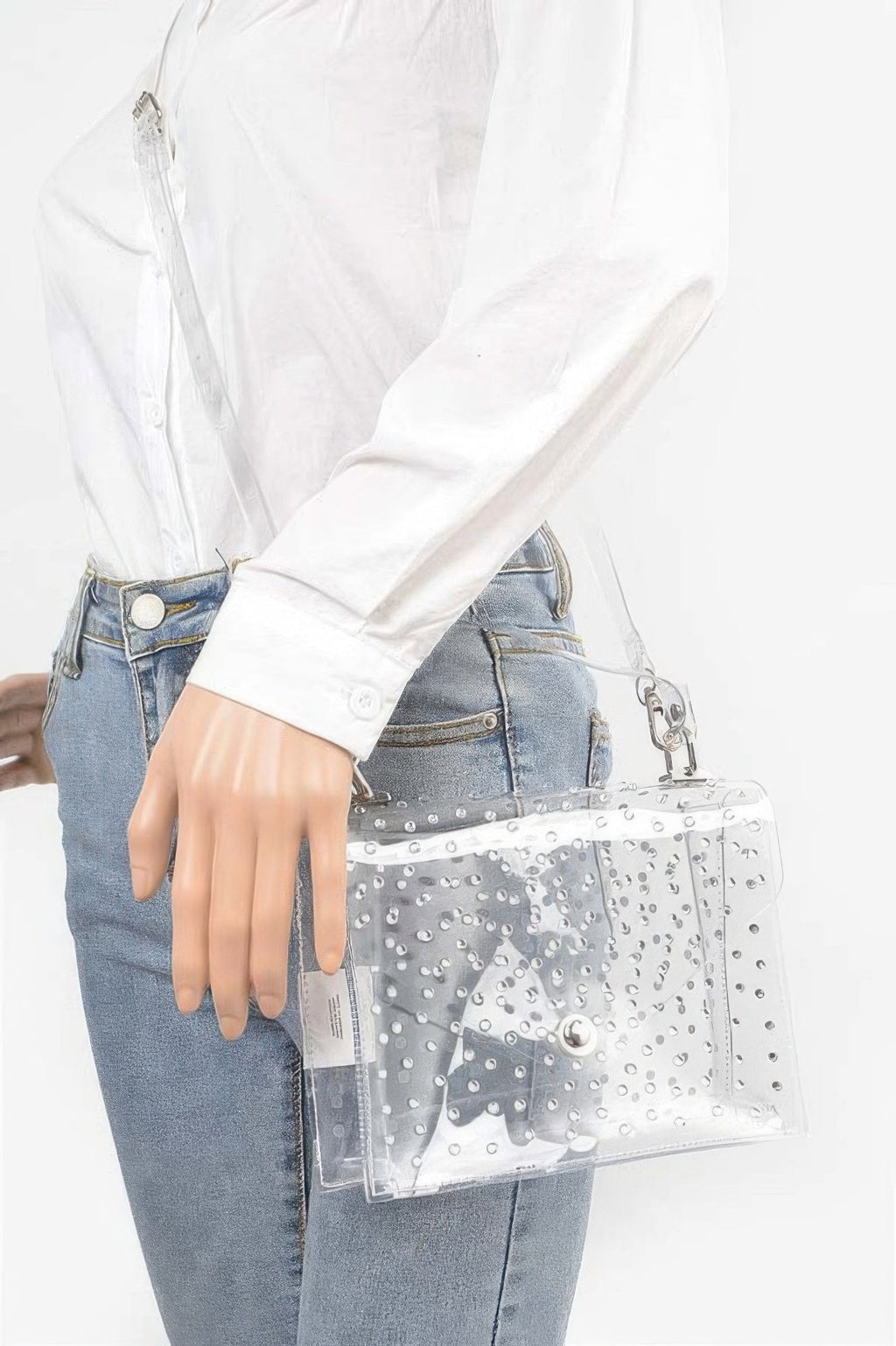 Sac bandoulière transparent thermocollant orné de strass