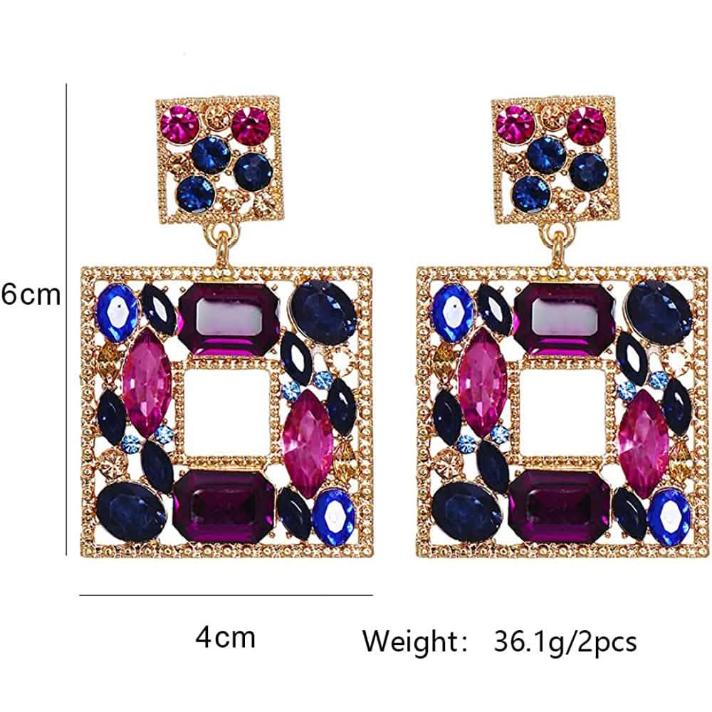 Boucles d'oreilles pendantes carrées en strass