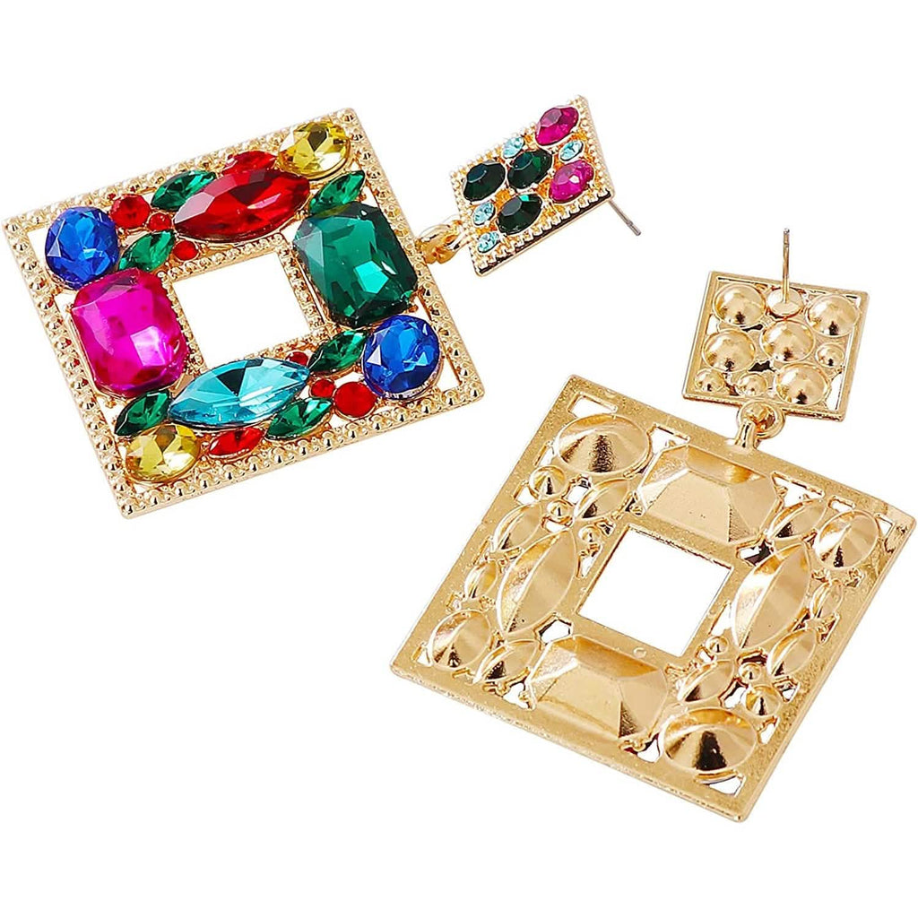 Boucles d'oreilles pendantes carrées en strass