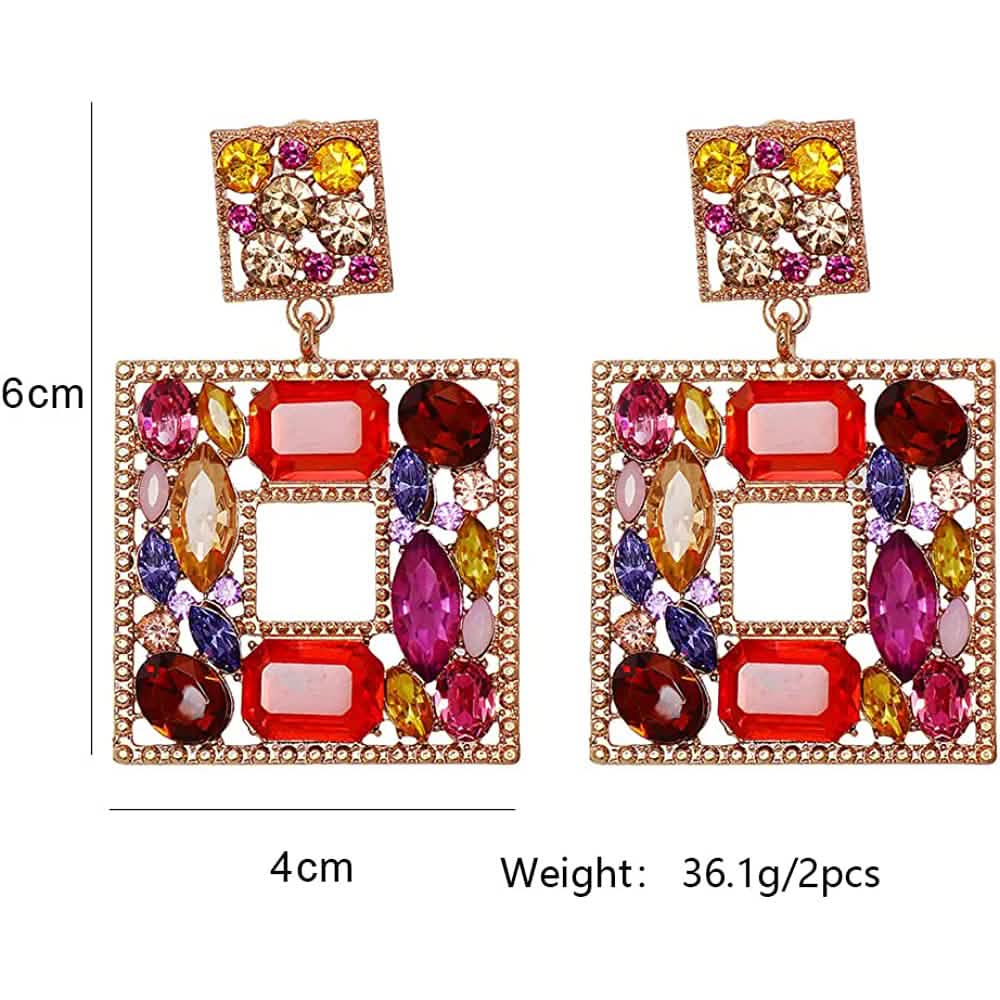 Boucles d'oreilles pendantes carrées en strass
