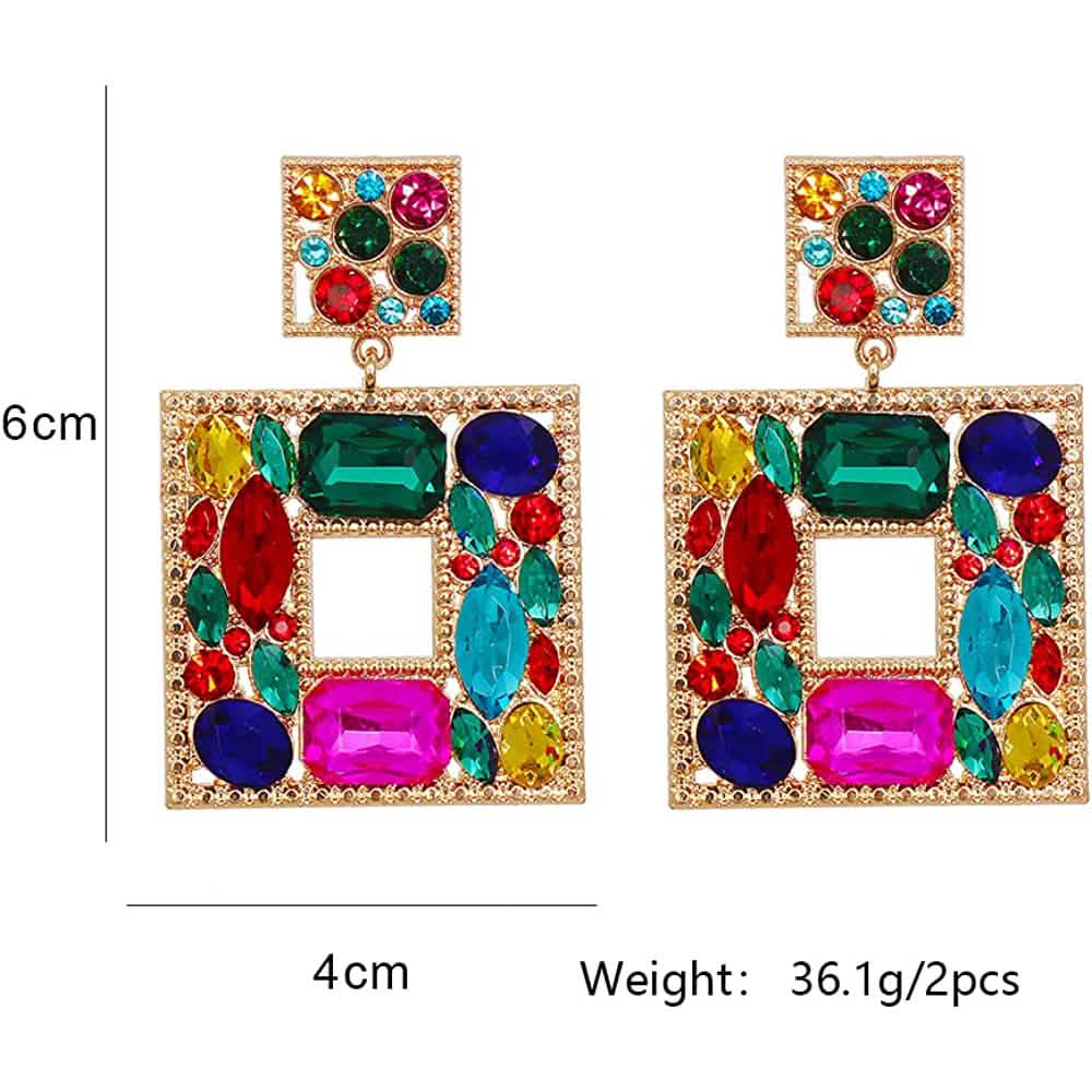 Boucles d'oreilles pendantes carrées en strass