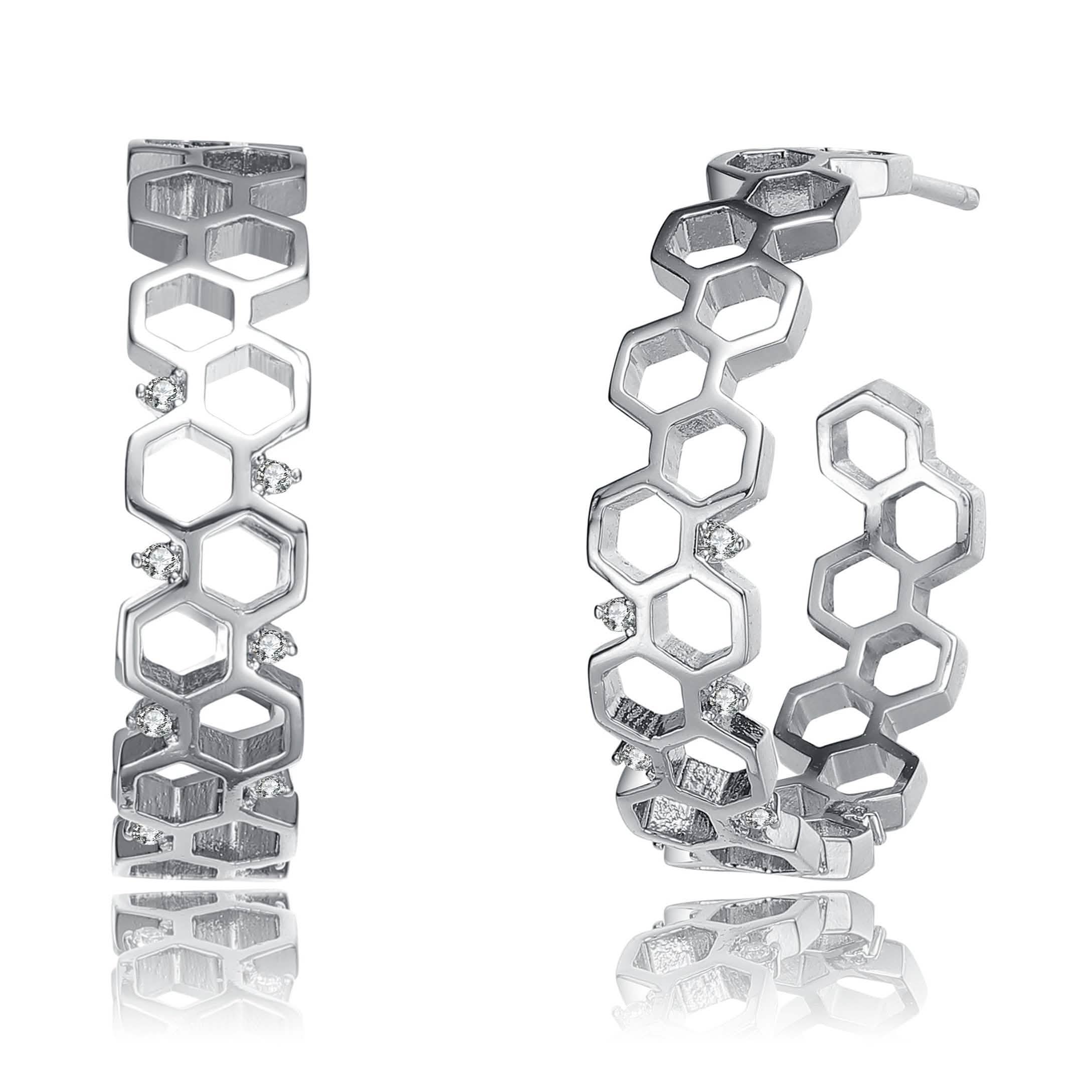 Boucles d'oreilles créoles géométriques plaquées rhodium