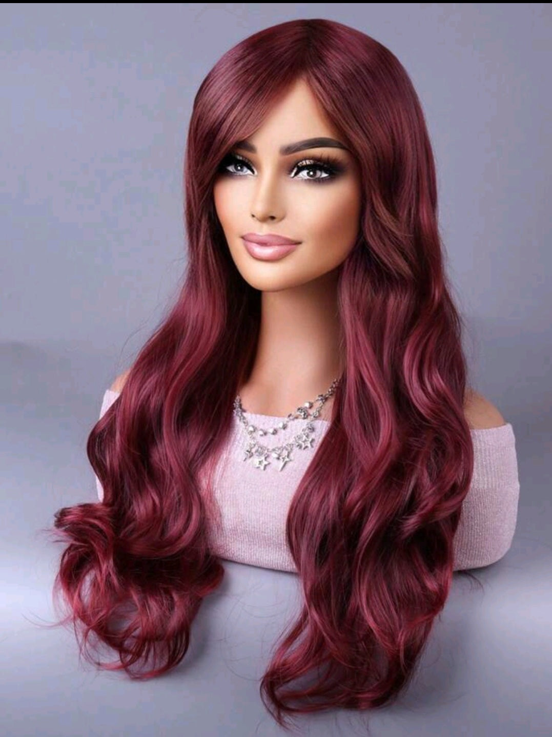 LydiaMFashions Perruque Cheveux Ondulés Bouclés Dégradés Bourgogne