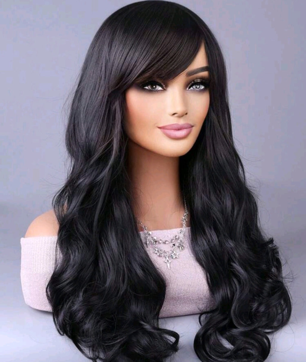 LydiaMFashions Perruque Cheveux Ondulés Bouclés Dégradé Noir
