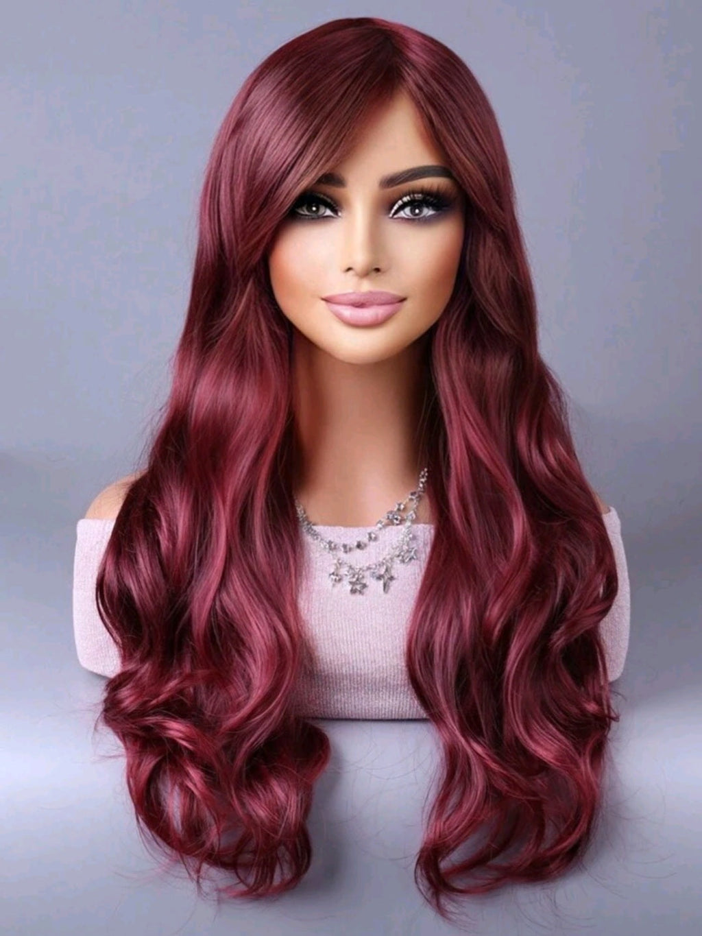 LydiaMFashions Perruque Cheveux Ondulés Bouclés Dégradés Bourgogne