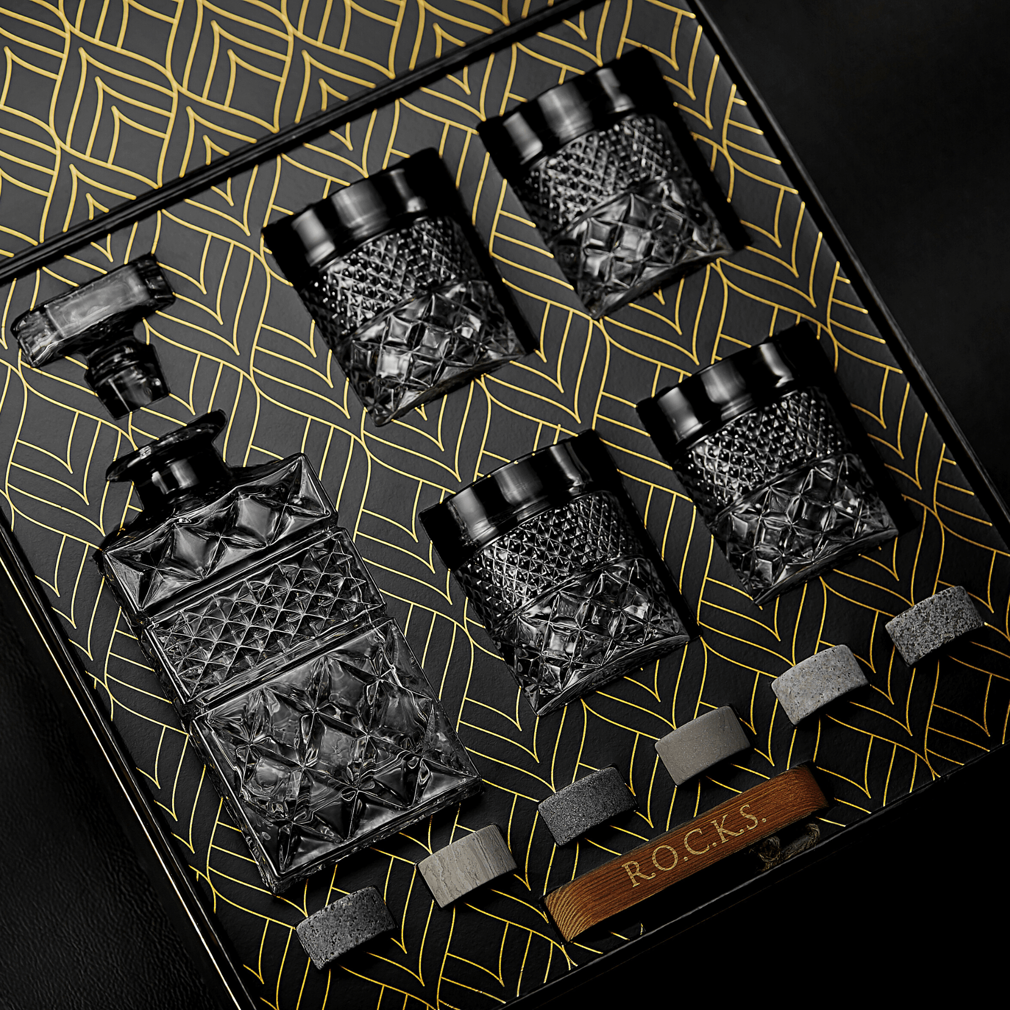 ROCKS - Carafe à whisky avec verres et pierres à rafraîchir – Coffret cadeau