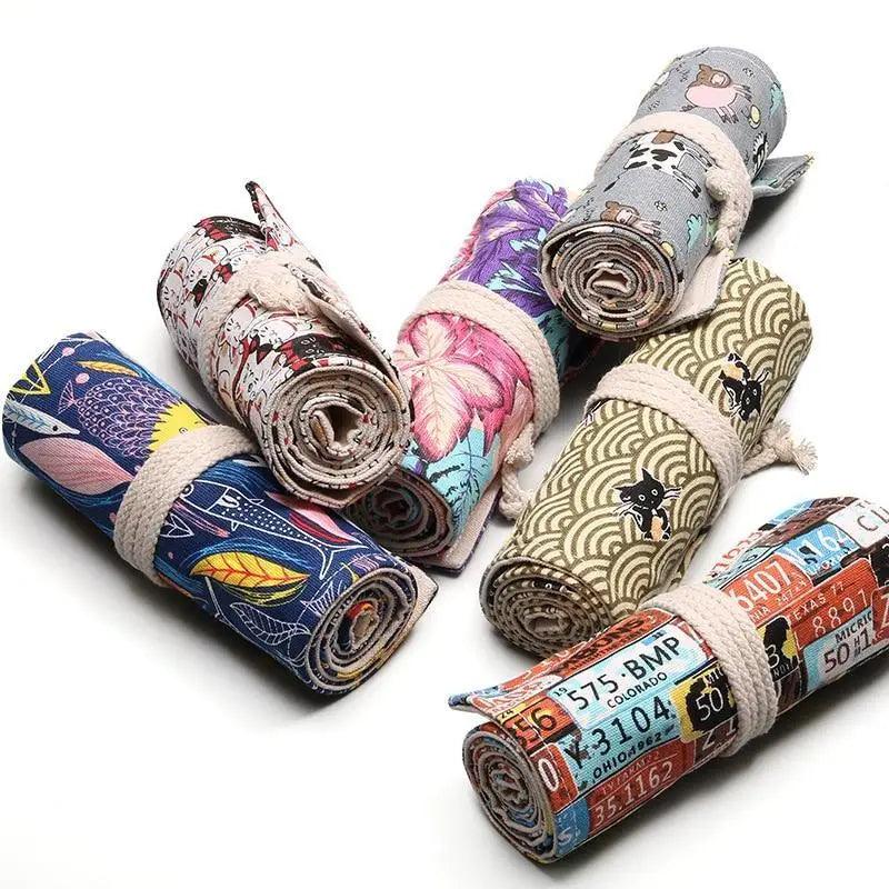 Trousse à Crayon Roulante en Toile pour Étudiants, Sac de Rangement Élégant pour Papeterie, Trousse Scolaire Unique